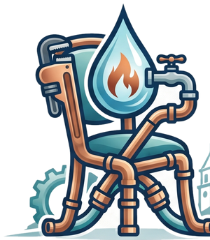 Plumbing Pros High Point logo, a copper-pipe chair with a water drop, home link in the header of the High Point home page